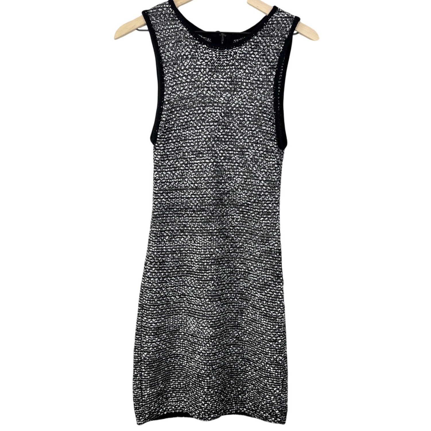Alice + Olivia Tweed Wool Blend Sheath Dress Black White Sleeveless Midi Length